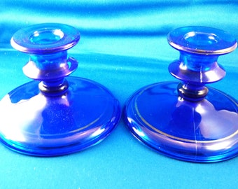 Vintage pair of Cobalt blue silver overlay candlesticks