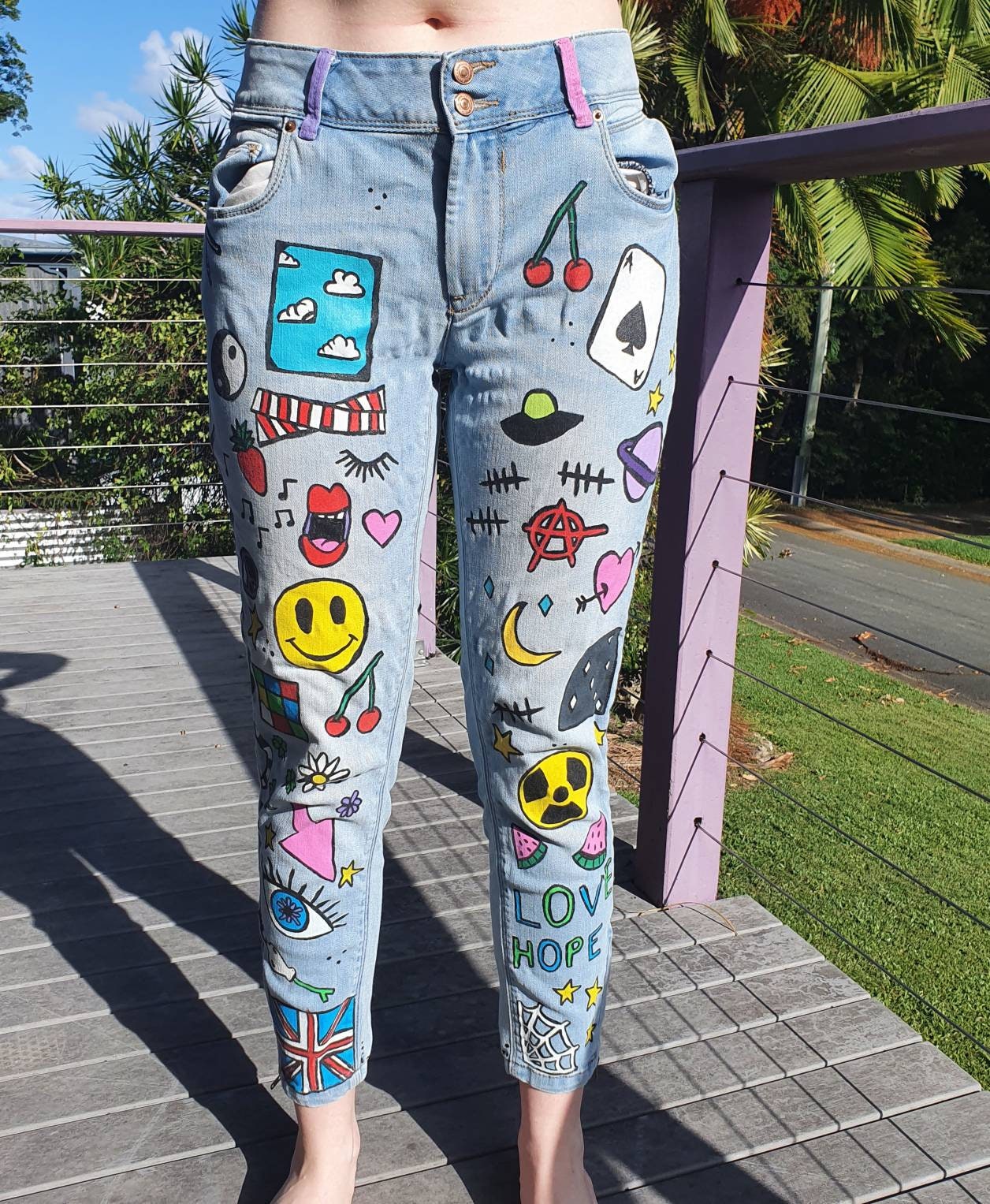 Hand Painted Aesthetic Jeans Size Au 12 -