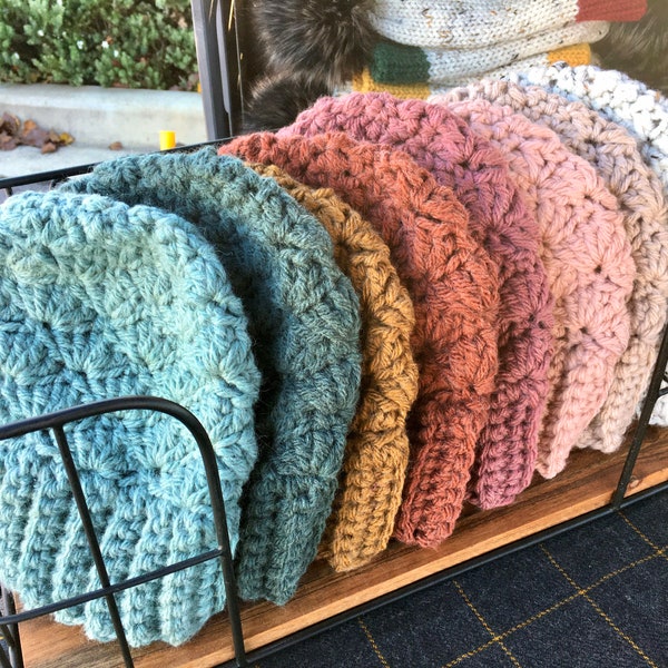 Chunky wool blend crocheted beanie