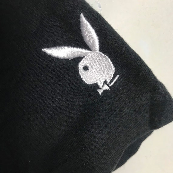 Vintage playboy embroidery small bunny black tshi… - image 4