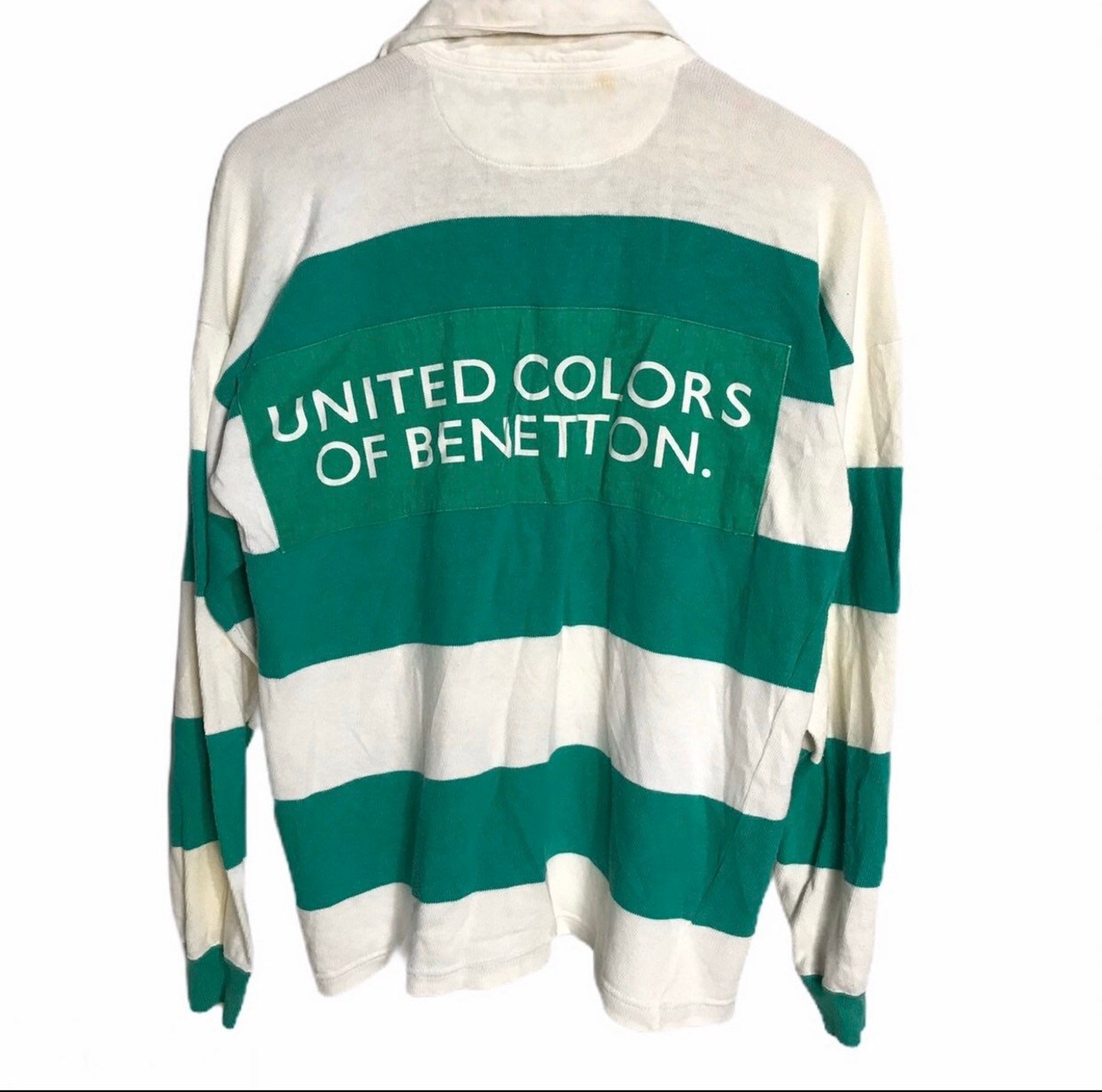 Vintage United Color of Benetton Big Spell Logo Rugby Wear Large Size ...