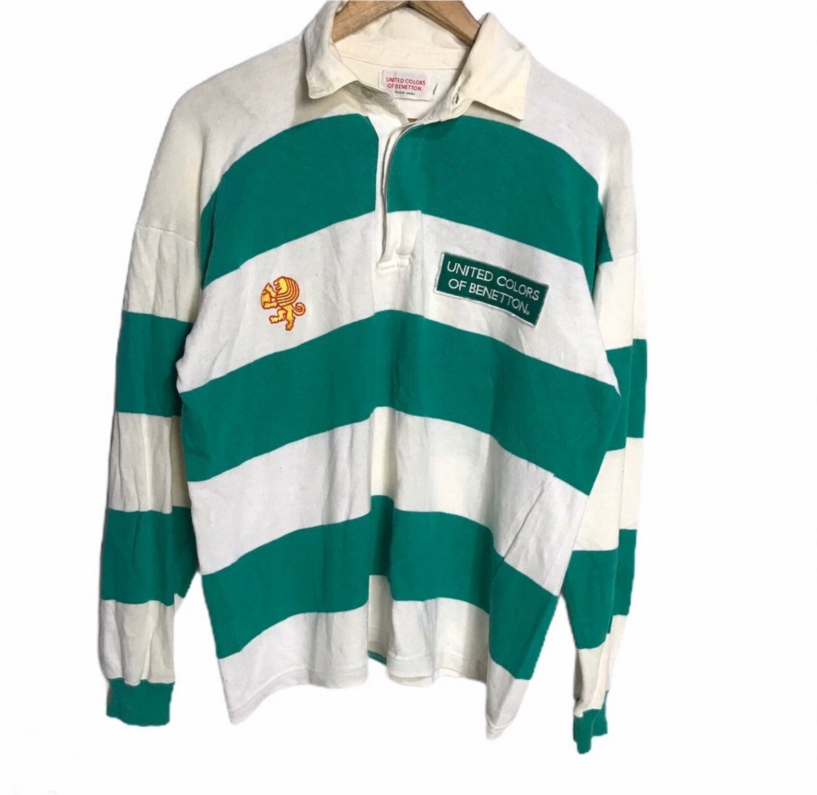 Vintage United Color of Benetton Big Spell Logo Rugby Wear Large Size ...