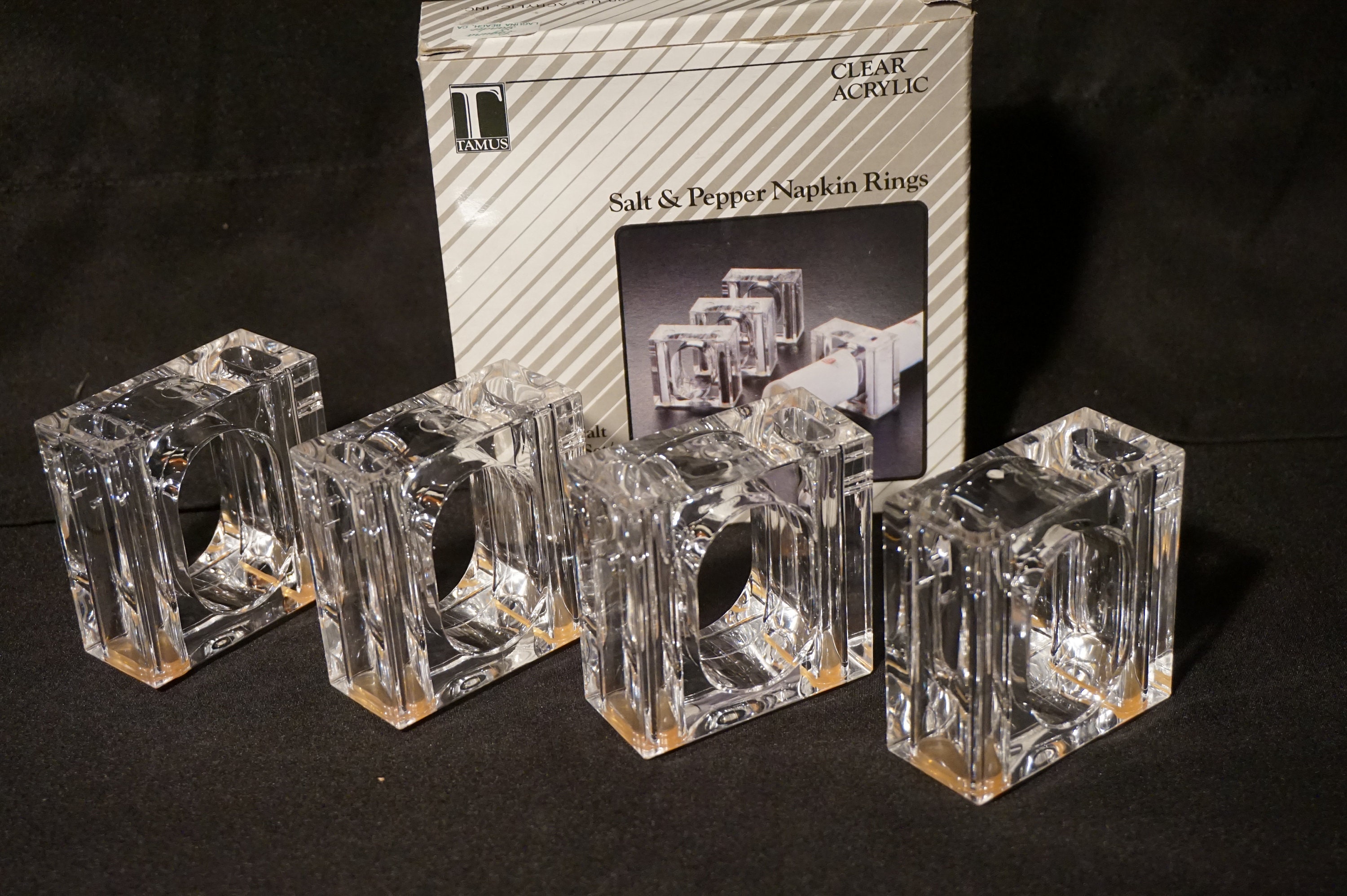 Four Clear Acrylic Napkin Rings with Built in Salt and Pepper Etsy