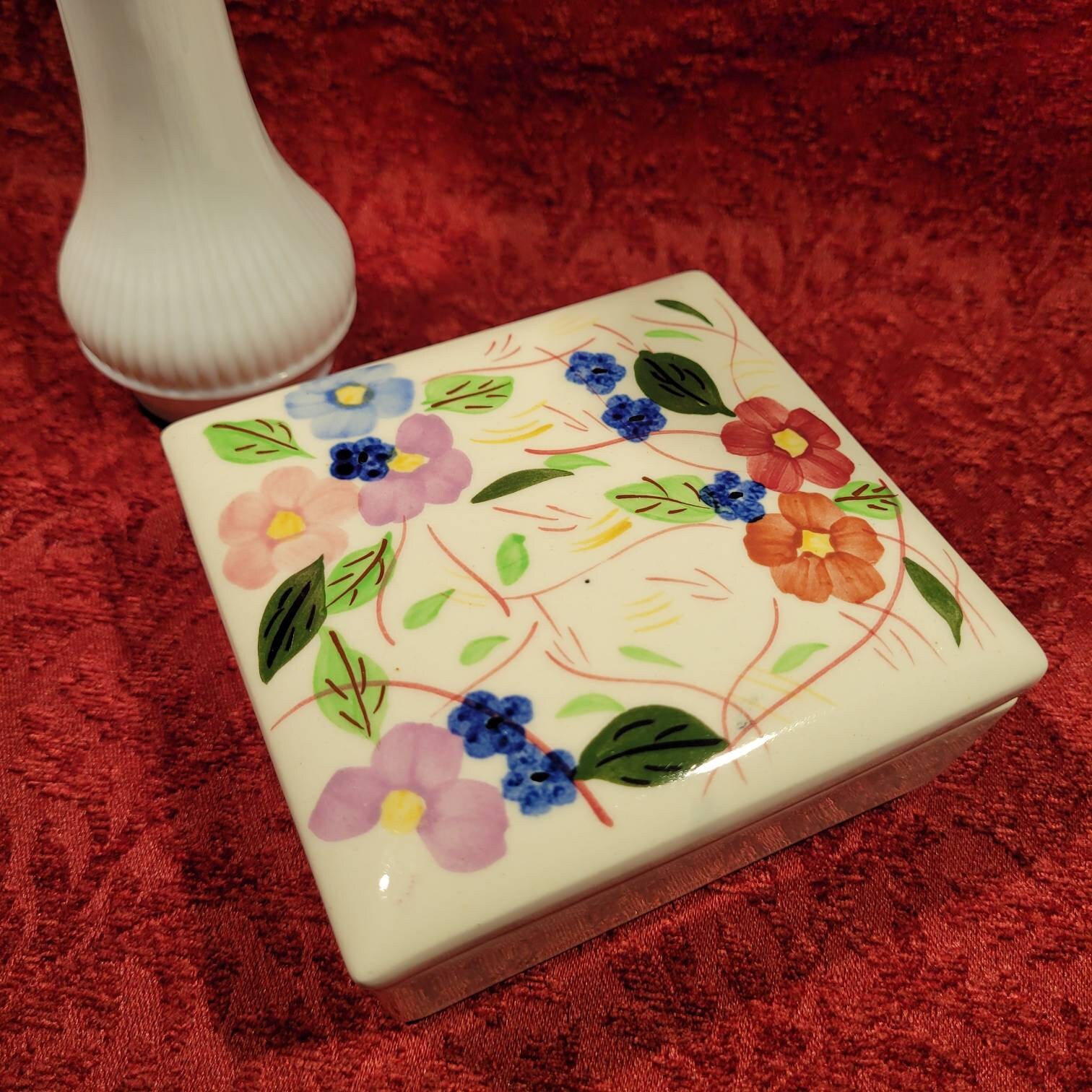 Vintage Blue Ridge Southern pottery square trinket Box Made in the USA