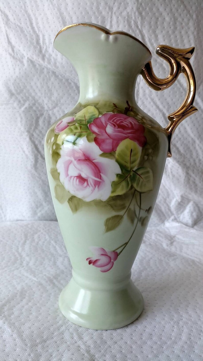 Lefton china hand painted vase pitcher 4072 heritage rose pattern il 794xN e6qj