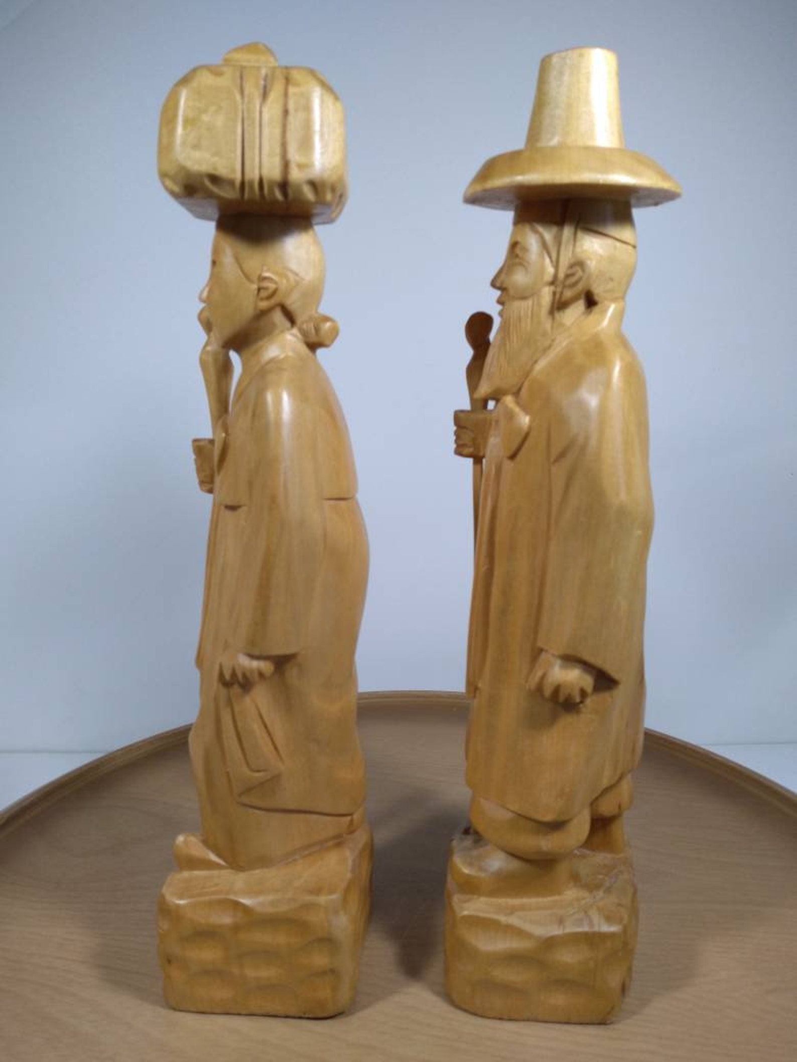 Vintage Korean Wooden Hand Carved Couple Statues Etsy