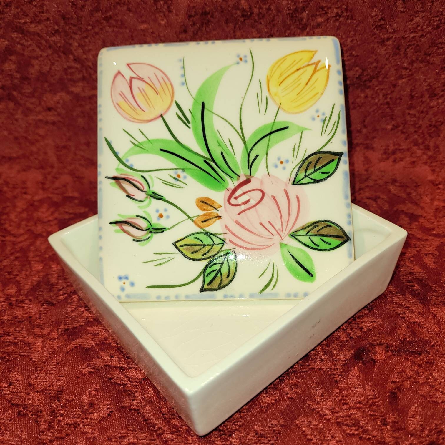 Vintage Blue Ridge Southern pottery square trinket Box Made in the USA