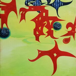 Geometric Original Acrylic and Watercolor Pencils Painting Medium Abstract