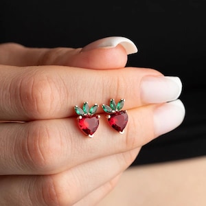 Red Strawberry Stud Earring | Pink Strawberry Earring | Blue Strawberry Earring | Dangle Strawberry Earring | Summer Fruit Jewelry Earrings