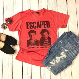 Home Alone Wanted /VNeck Harry Marv Tee / Classic Movie Tee / Christmas Shirt  / Unisex Adult Tee / Wet Bandit Clothing /Home Alone Homage