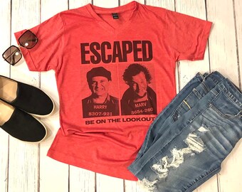 Home Alone Wanted /VNeck Harry Marv Tee / Classic Movie Tee / Christmas Shirt  / Unisex Adult Tee / Wet Bandit Clothing /Home Alone Homage