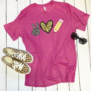 Peace Love Teach / Teacher Peace Tee / Teacher Tee / Leopard Heart Teacher / Teacher Back to School