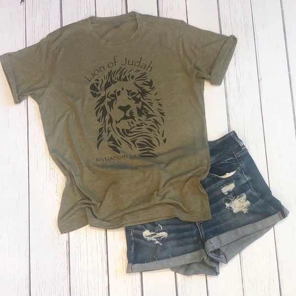 Lion of Judah Graphic Tee / Bible Verse Tee / Revelations 5 Tee / Christian Inspired Shirt / Bible Quote / Unisex Adult Tee / Scripture Tee