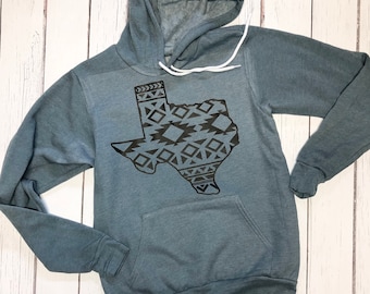 Texas Aztec Hoodie / Hoodie for fall / soft Texas sweatshirt / Aztec Fleece  /  Ladies gift / Ships Free