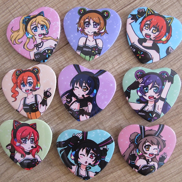 Cute Heart Shaped Buttons inspired by Love Live School Idol Project Cyber Version