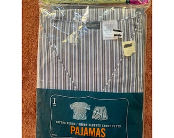 Conjunto de pijama Cherokee para hombre, azul y blanco, a rayas, manga corta, pantalón corto, XXL, nuevo 2002 2XL