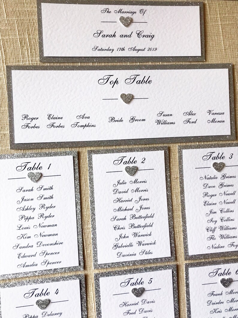 DIY Wedding Table Plan Cards / Seating Plan Cards Raised Etsy