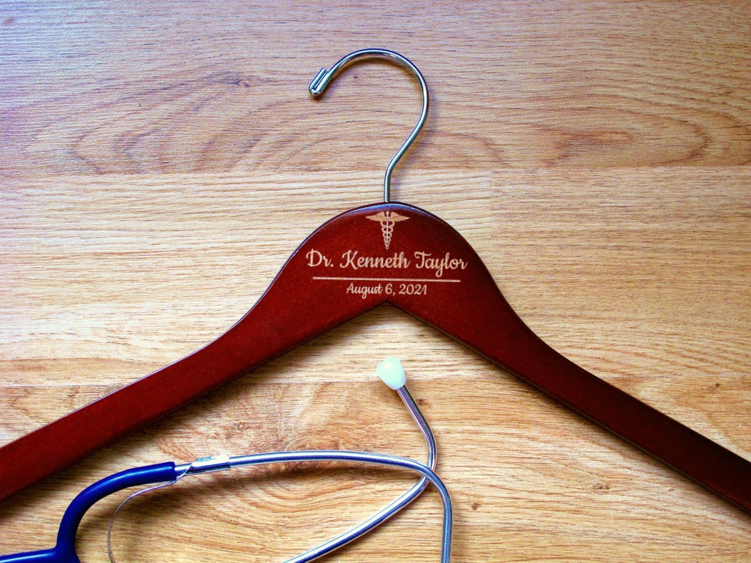 3D Laser Engraved My First White Coat Doctor's Coat and Stethoscope Garment  Wood Clothes Hanger - Gifts for Him, for Her, for Boys, for Girls, for