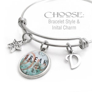 DREAM CHARM BRACELET, Gift For Her, Gifts for Dreamers, Inspirational Gift, Choose Your Initial, Empowerment Jewelry