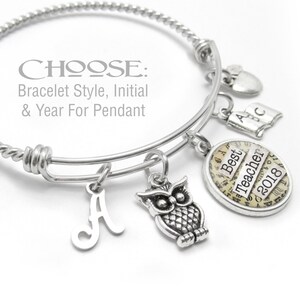 TEACHER CHARM BRACELET, Teacher Jewelry, Gift For Teacher, Best Teacher Bracelet, Gifts for Her, Teacher Appreciation, Charm Bangle