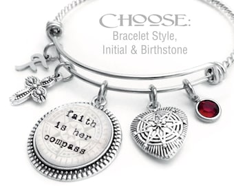 RELIGIOUS CHARM BRACELET, Faith Is Her Compass, Bible Quotes, Christian Charm Bracelet, Gifts For Her, Empowerment Jewelry, Gifts For Her