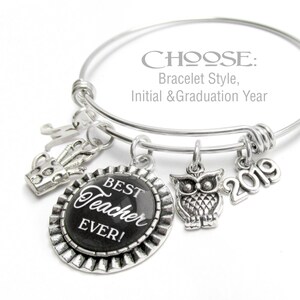 TEACHER CHARM BRACELET, Teacher Jewelry, Gift For Teacher, Best Teacher Ever, Gifts for Her, Teacher Appreciation, Charm Bangle