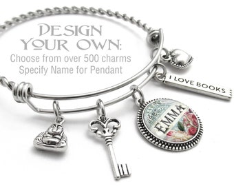 ROSE NAME BRACELET, Custom Name, Design Your Own, Choose Your Charms, Vintage French Roses, Customize Your Bracelet, Gifts for Her