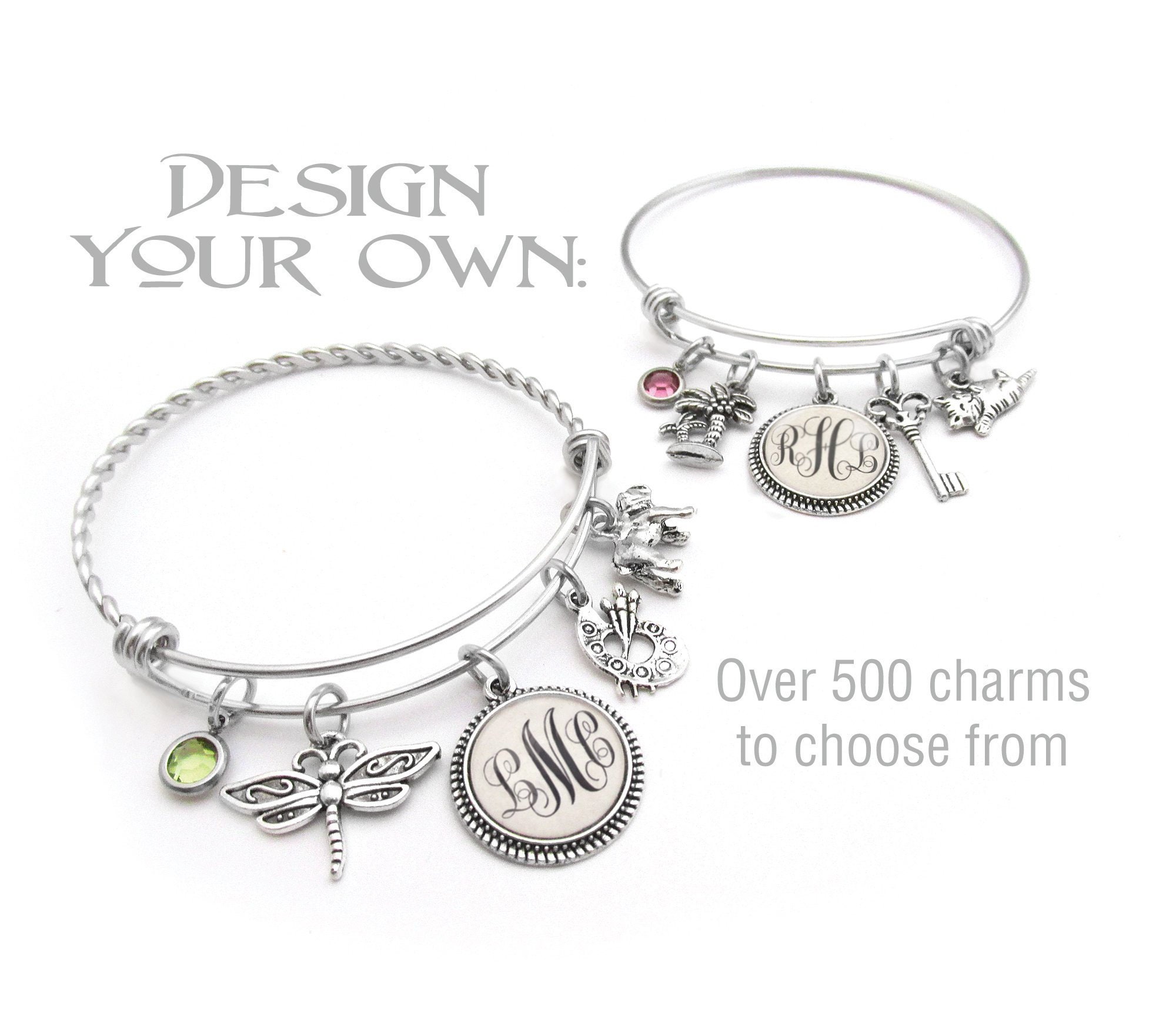 MONOGRAM CHARM BRACELET Design Your Own Choose Your Charms Etsy