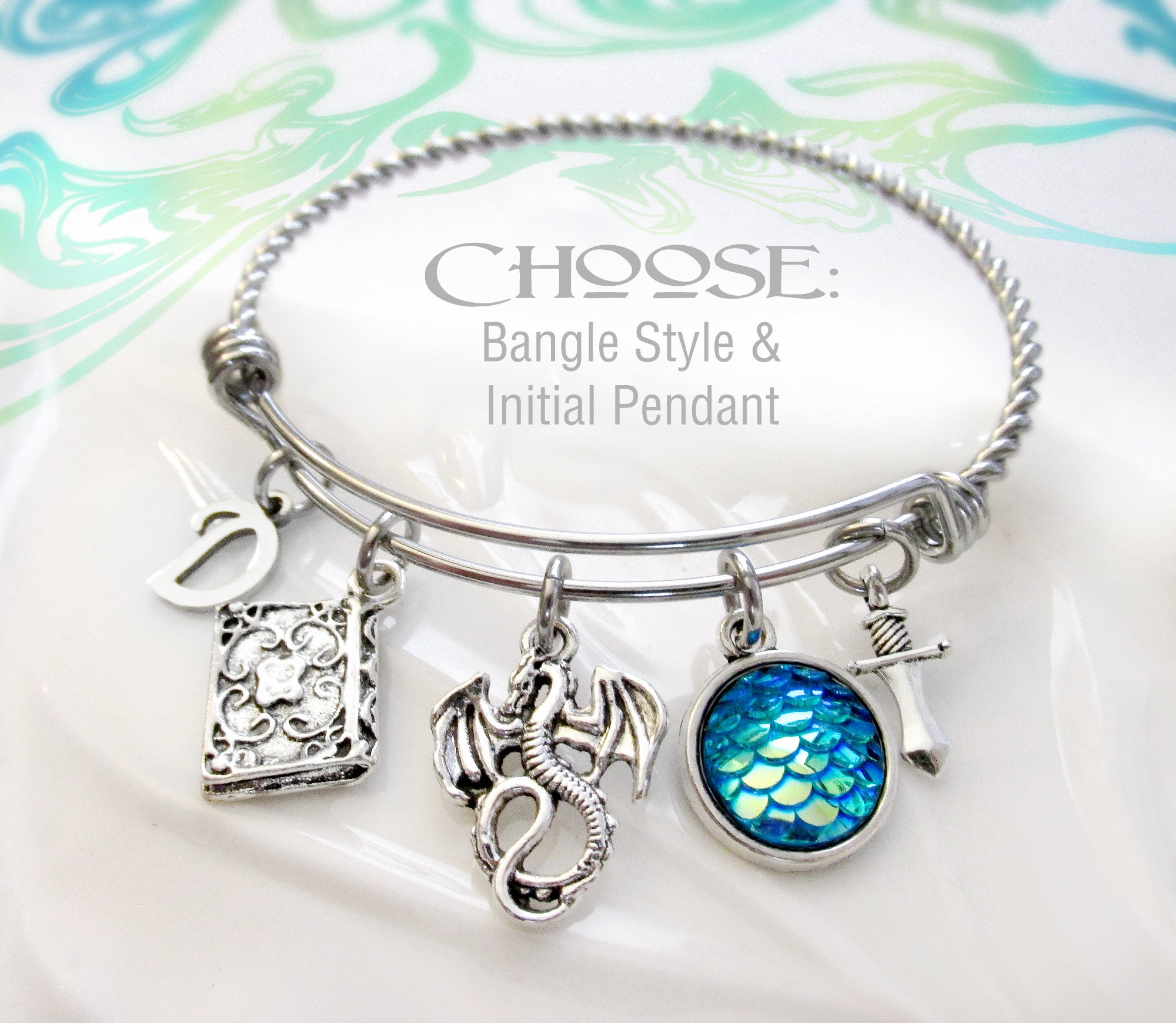 DRAGON BRACELET Dragon Scale Charm Bracelet Dragon Gift For Her Dragon Charms Birthday Gift Fantasy Jewelry Dragon Bangle