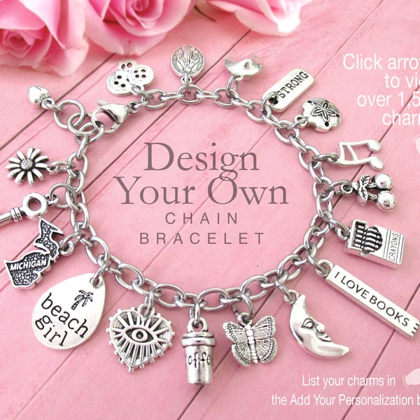 CHARM BRACELET, Design Your Own, Stainless Steel Charm Bracelet, Charm Bracelets, Gifts For Her