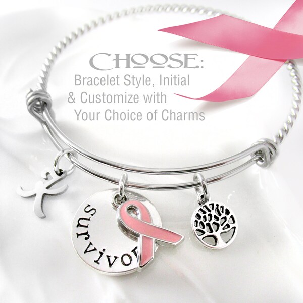 BREAST CANCER SURVIVOR Charm Bracelet, Survivor Charm Bracelet, Empowerment, Gift for Cancer Survivors, Gift For Her