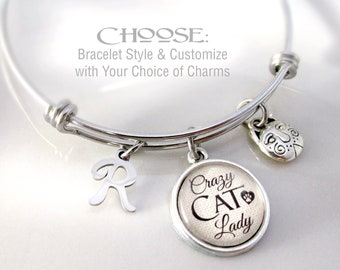 CRAZY CAT LADY Charm Bracelet, For Cat Lovers, Cat Bracelet, Gifts for Cat Lovers, Choose Your Charms, Design Your Own Charm Bracelet