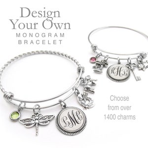 MONOGRAM CHARM BRACELET, Design Your Own, Choose Your Charms, Personalize Your Bracelet, Customize Your Bracelet, Gifts for Her