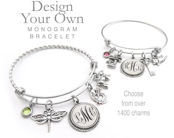 MONOGRAM CHARM BRACELET, Design Your Own, Choose Your Charms, Personalize Your Bracelet, Customize Your Bracelet, Gifts for Her