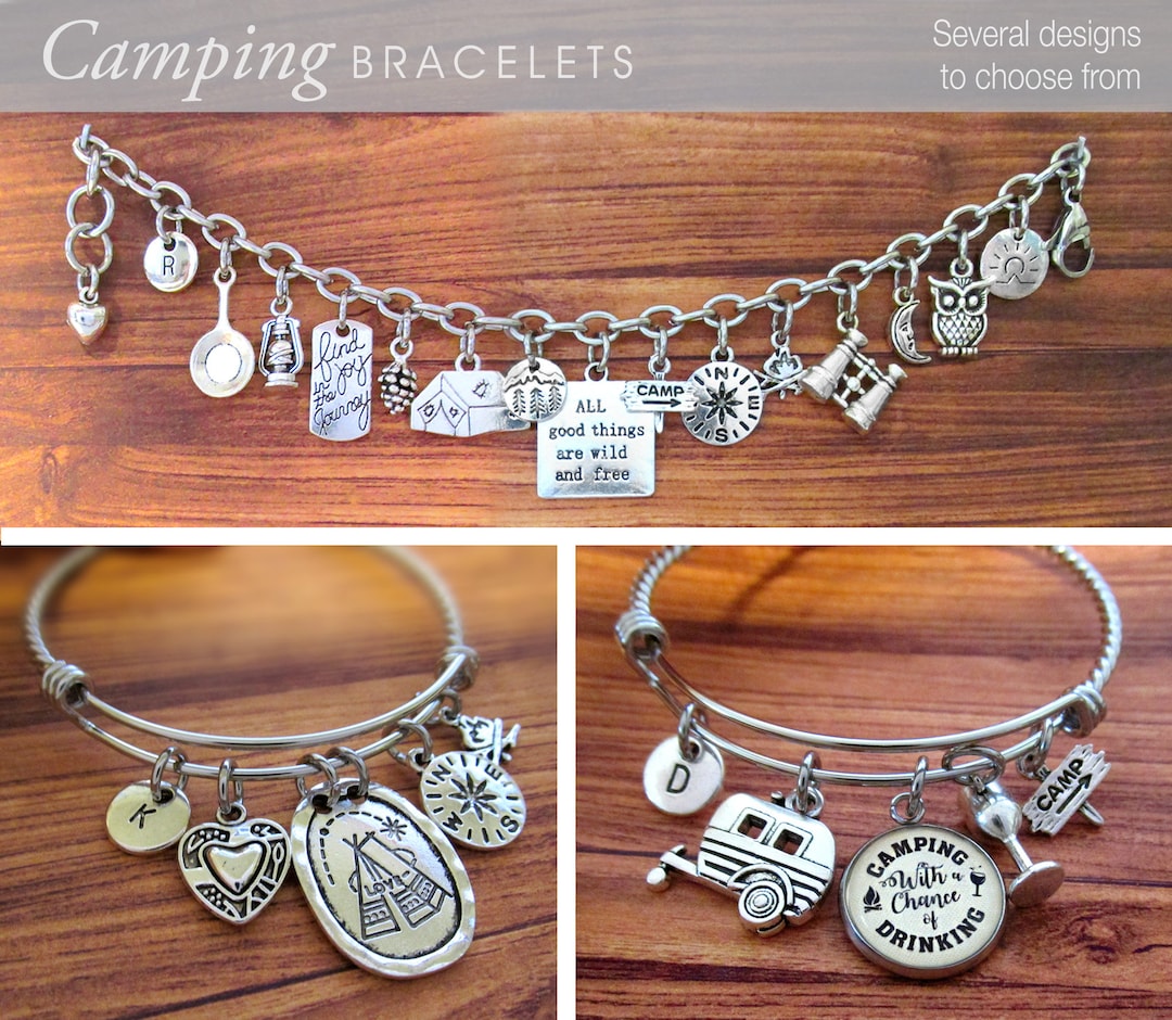 CAMPING JEWELRY, Camping Bracelet, Camp Jewelry, Camping Bangle, Gift for Her, Gifts for Campers