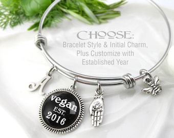 VEGAN Charm Bracelet, Vegan Bangle, Personalize, Vegan Jewelry, Empowerment, Gift for Vegan, Jewelry for Vegans