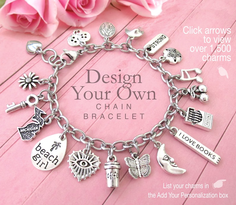 CHARM BRACELET, Design Your Own, Stainless Steel Charm Bracelet, Charm Bracelets, Gifts For Her image 1