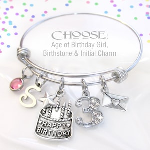 BIRTHDAY BRACELET, Birthday Charm Bracelet, Choose Age, Rhinestones, Birthday Gift for Her, Birthstone Bracelet, Initial