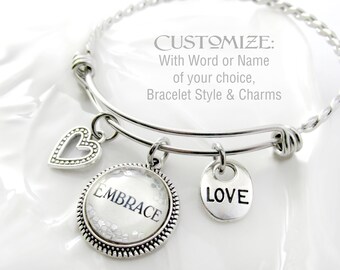 CUSTOM NAME or WORD Charm Bracelet, Personalized Jewelry, Gift for Her, Wedding Bracelets, Valentines Gift, Glitter Bracelet