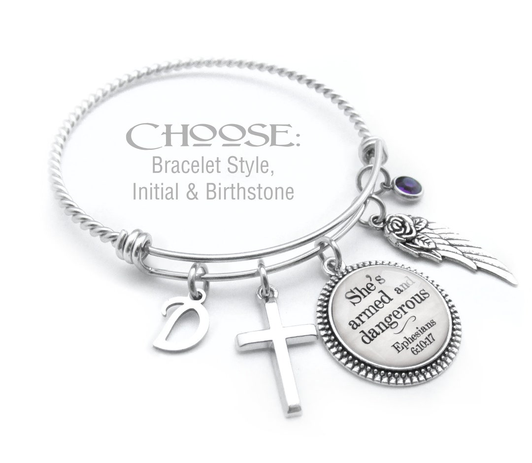 RELIGIOUS CHARM BRACELET, She is Armed and Dangerous, Ephesians, Bible