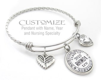 NURSING SCHOOL Graduate Charm Bracelet, Customized, Personalize With Name, Choose Year, Gifts For Her, Nursing Jewelry, Gifts For Nurses