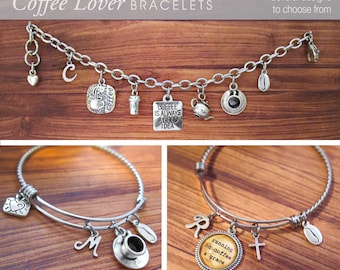 COFFEE LOVER, Coffee Lover Bracelet, Coffee Lover Jewelry, Coffee Lover Bangle, Gift for Her, Gifts for Coffee Lovers