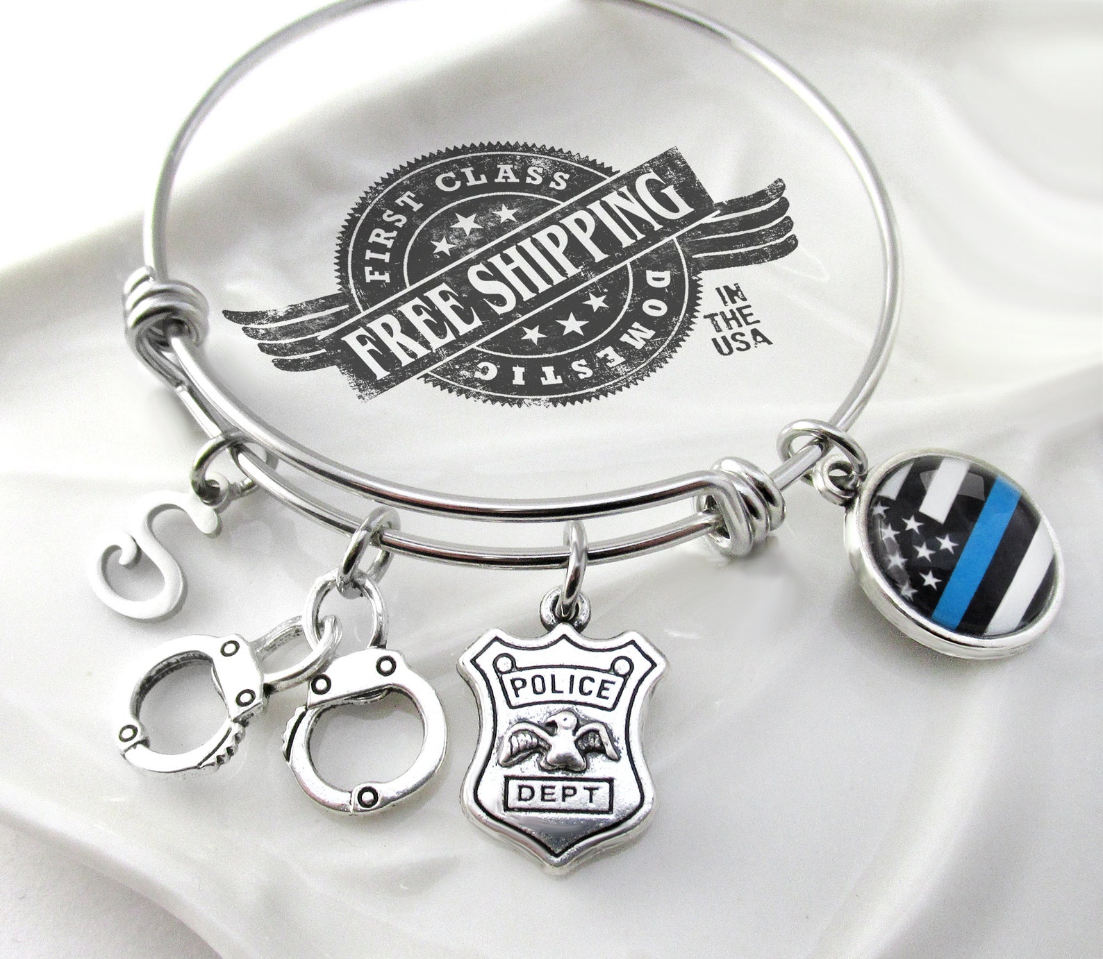LAW ENFORCEMENT Charm Bracelet Thin Blue Line Bangle Police Etsy