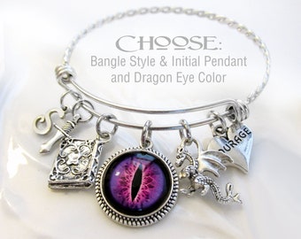 DRAGON EYE BRACELET, Dragon Charm Bracelet, Dragon Gift For Her, Dragon Charms, Birthday Gift, Fantasy Jewelry, Dragon Bangle