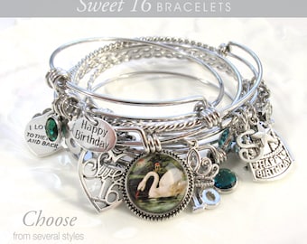 SWEET 16 CHARM Bracelets, Sweet 16 Bracelet, Sweet 16  Jewelry, Sweet 16  Bangle, Sweet 16  Gift for Her, Sweet 16  Gifts, Sweet Sixteen