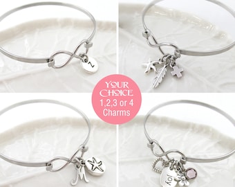 CUSTOM CHARM Bracelet, Infinity Bracelet, Design Your Own, Choose Your Charms, Bangle, Gift for Her, Birthday Gift, Mother's Day, Valentines