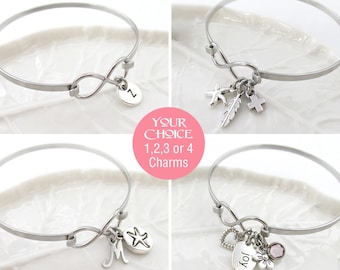 Pulsera con dijes personalizados, pulsera infinita, diseña la tuya, elige tus dijes, brazalete, regalo para ella, regalo de cumpleaños, día de la madre, San Valentín
