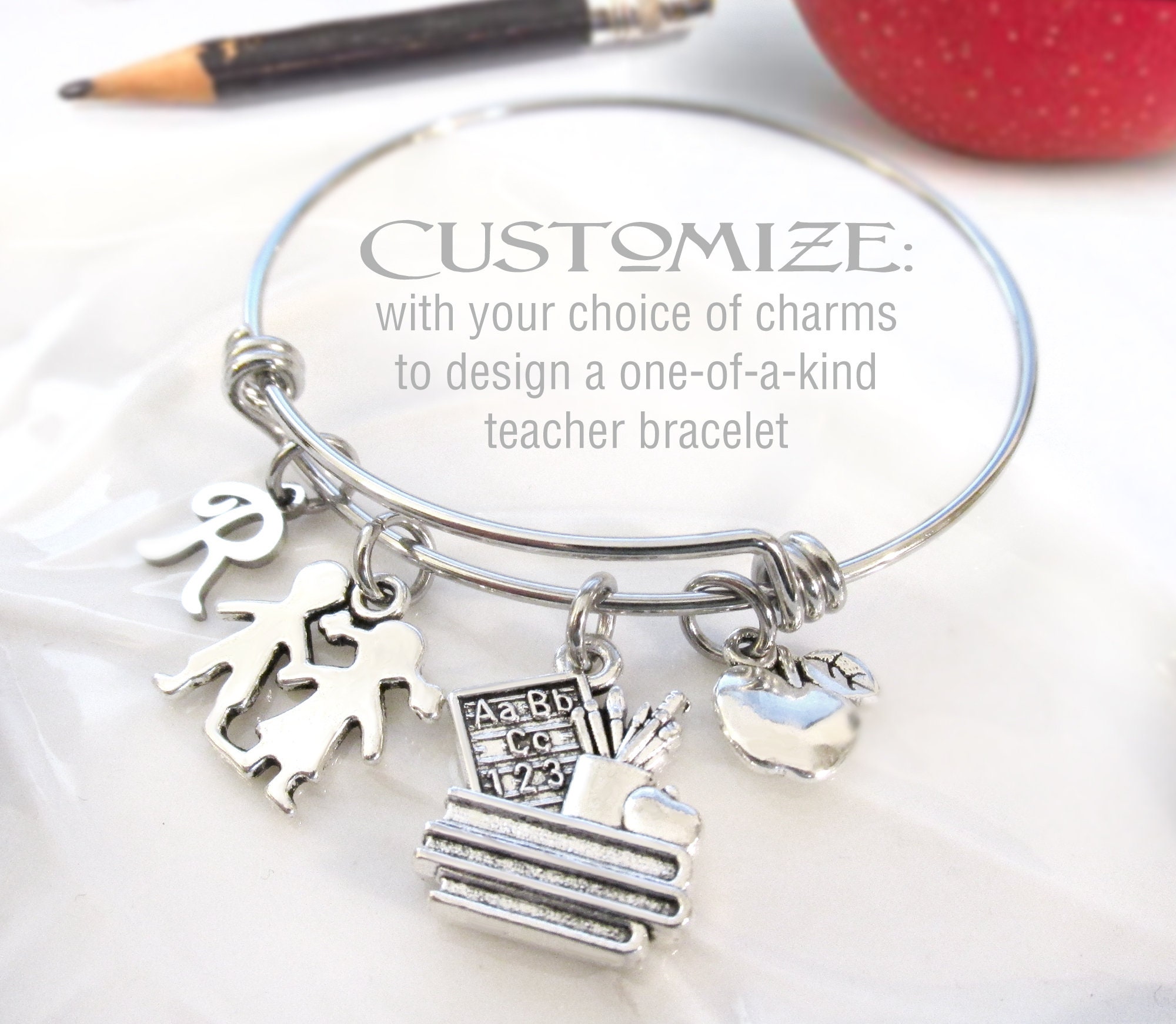 TEACHER CHARM BRACELET Teacher Jewelry Gift For Teacher Etsy