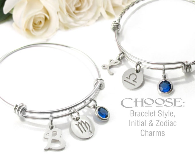 SEPTEMBER BIRTHSTONE CHARM Bracelet, September Symbolism, Gifts for Her, Charm Bangle, Birthday Gift, September, Sapphire, Virgo, Libra