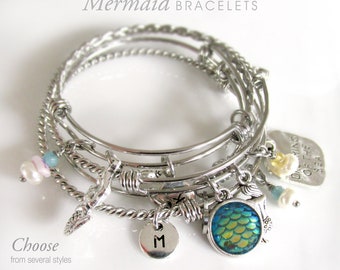 MERMAID Bracelets, Mermaid Bangles, Sea Theme Bracelet, Mermaid Jewelry, Beach Bracelet, Beach Gift for Her, Birthday Gift